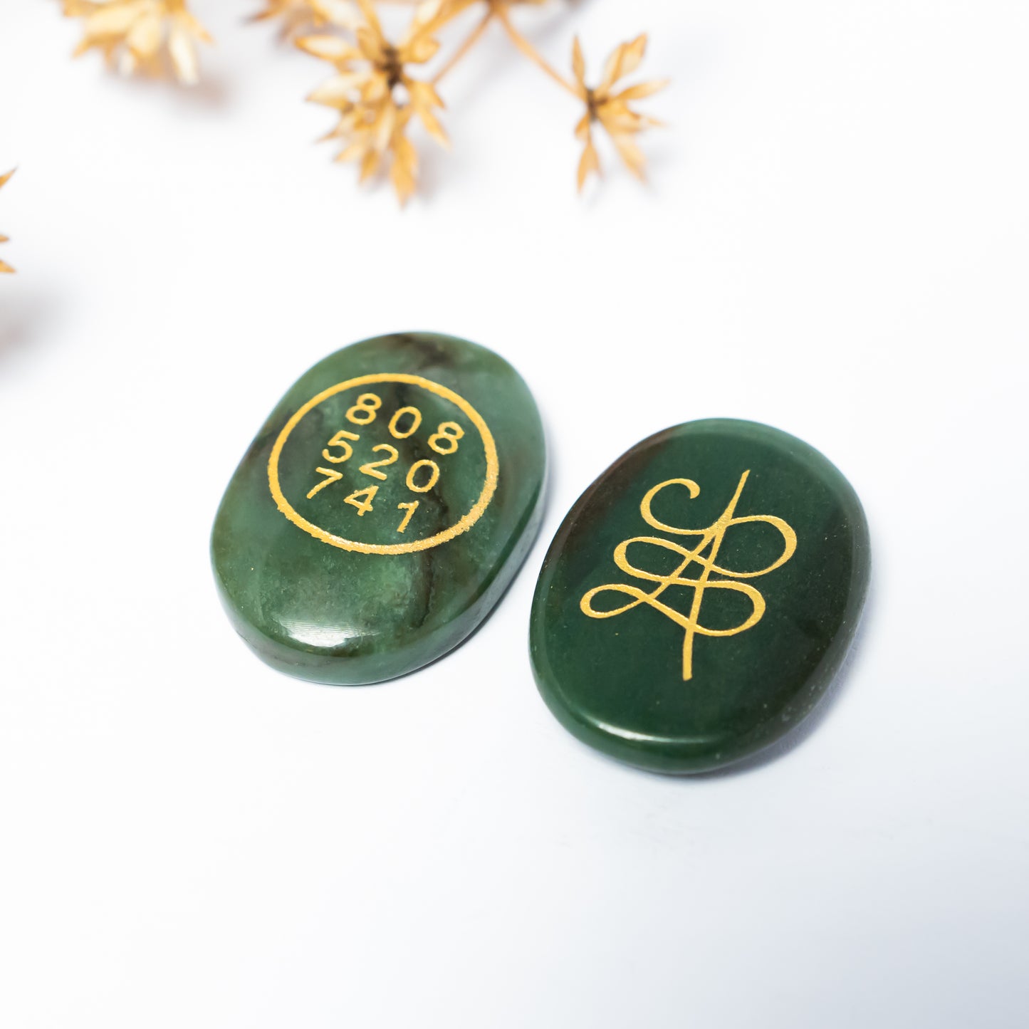 Green Aventurine Manifestation Palm Stones | Sacred Abundance Code & Sigil | Set of 2